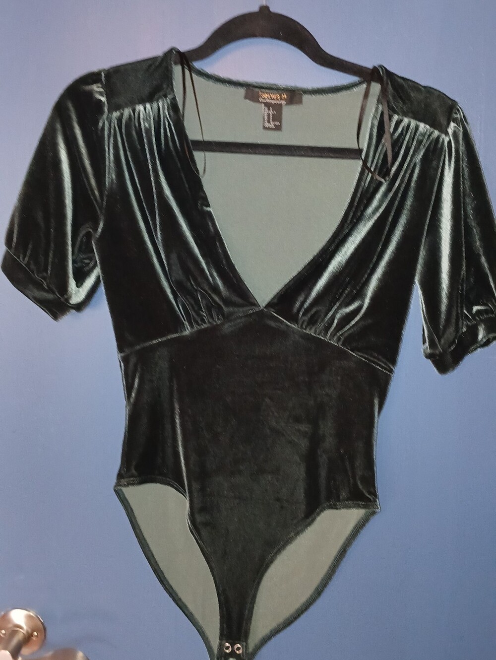 Apt. 9 Women's Velvet Deep V Bodysuit in Dark Green - L